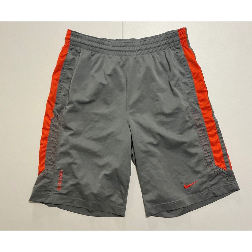Y2K Nike Elite Dri-FIT Mens Baggy‎ Basketball Shorts Grey Orange M Color Block